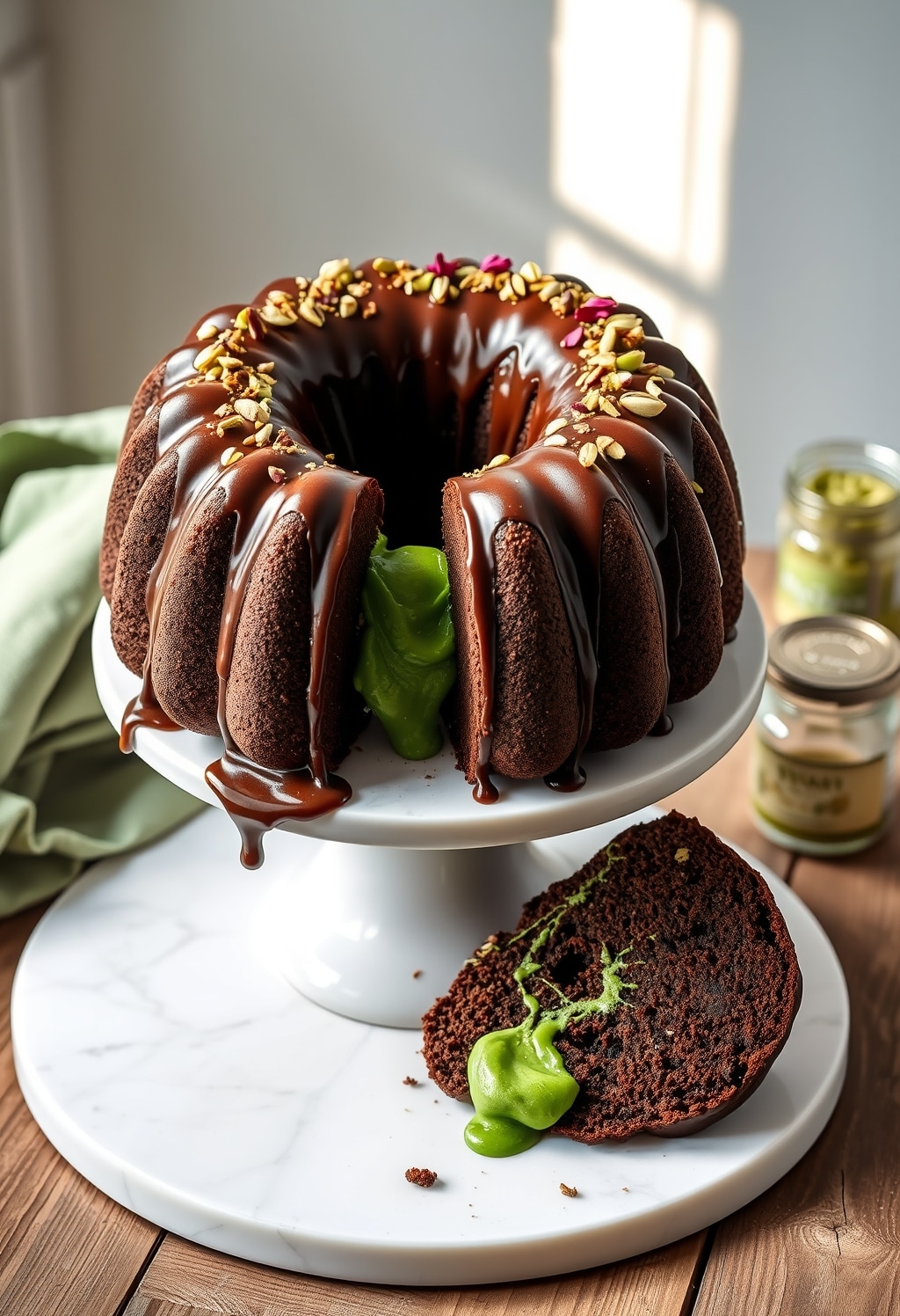 Dubai Chocolate Bundt Cake: Best Homemade Recipe for a Stunning Dinner Party Centerpiece 14 dubai chocolate bundt cake - finished dish presentation