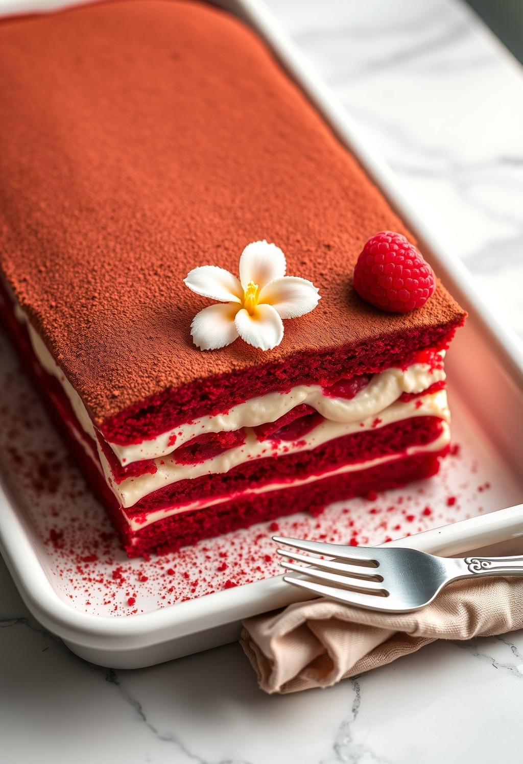Red Velvet Tiramisu: Best Homemade Recipe for an Stunning Make-Ahead Dessert 13 red velvet tiramisu - finished dish presentation
