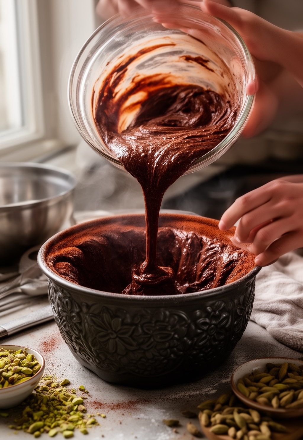 dubai chocolate bundt cake - cooking process