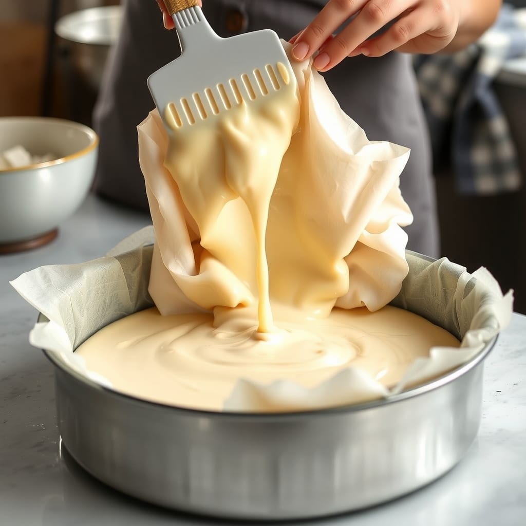 Basque Burnt Cheesecake: Easy One-Bowl Recipe For Dinner Parties 5 basque burnt cheesecake - cooking process