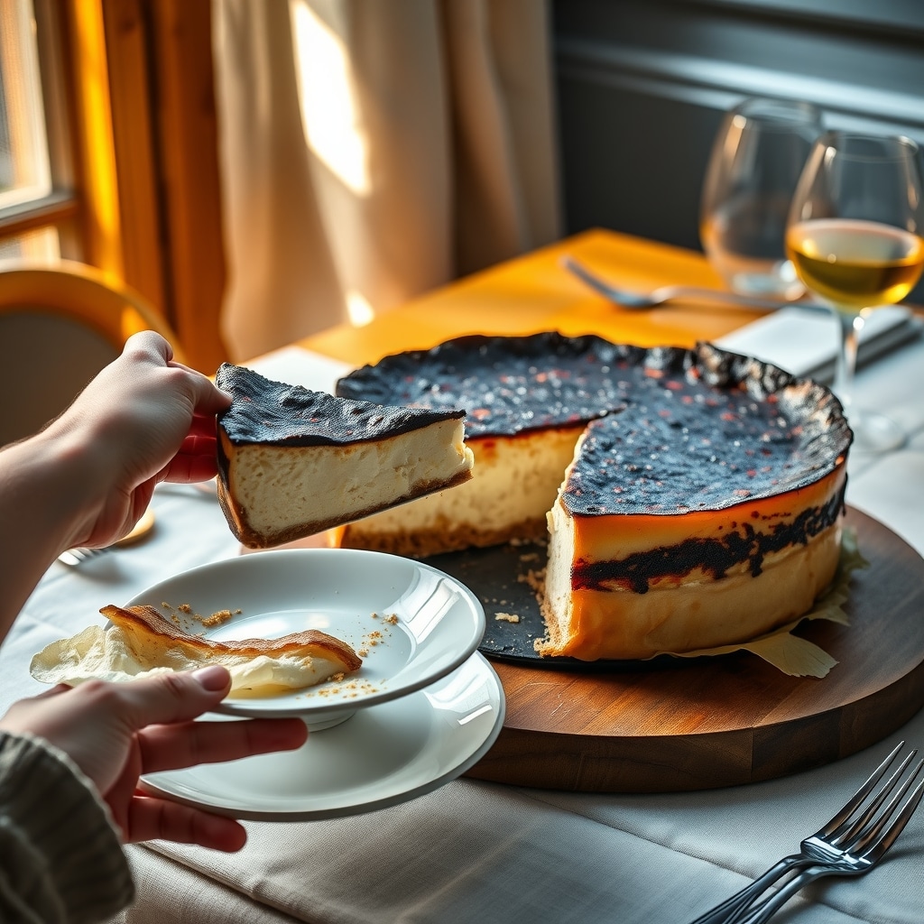 Basque Burnt Cheesecake: Easy One-Bowl Recipe For Dinner Parties 6 basque burnt cheesecake - serving suggestion