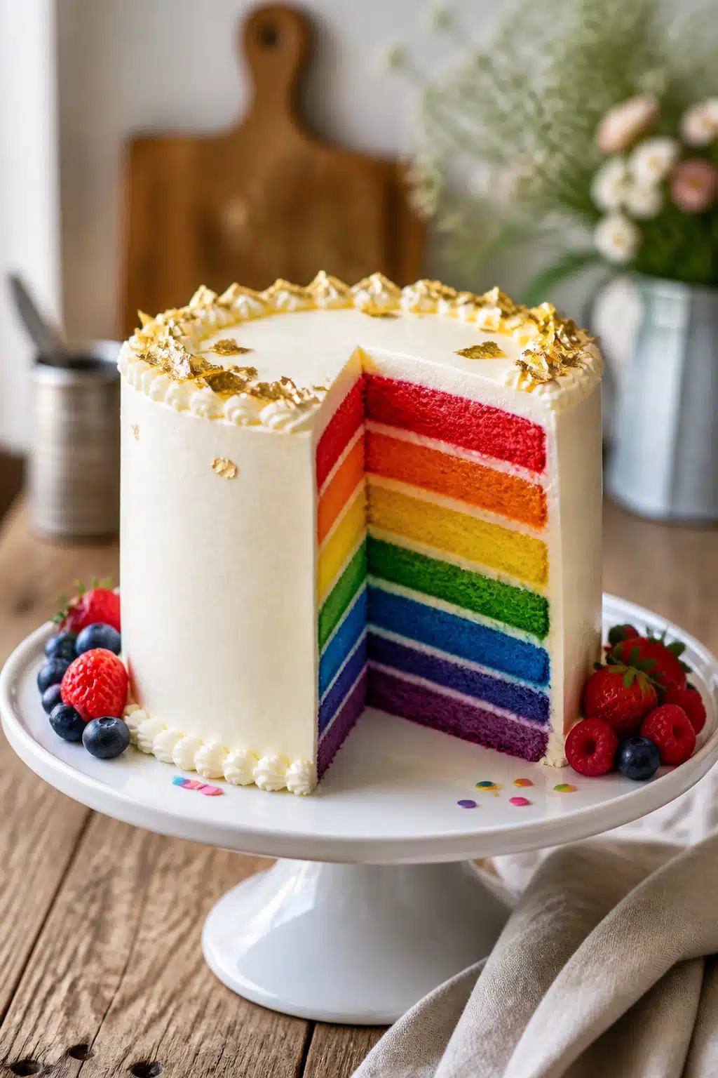 Rainbow Cake Recipe: Easy 3-Hour Recipe For Parties And Celebrations 3 rainbow cake recipe - finished dish presentation