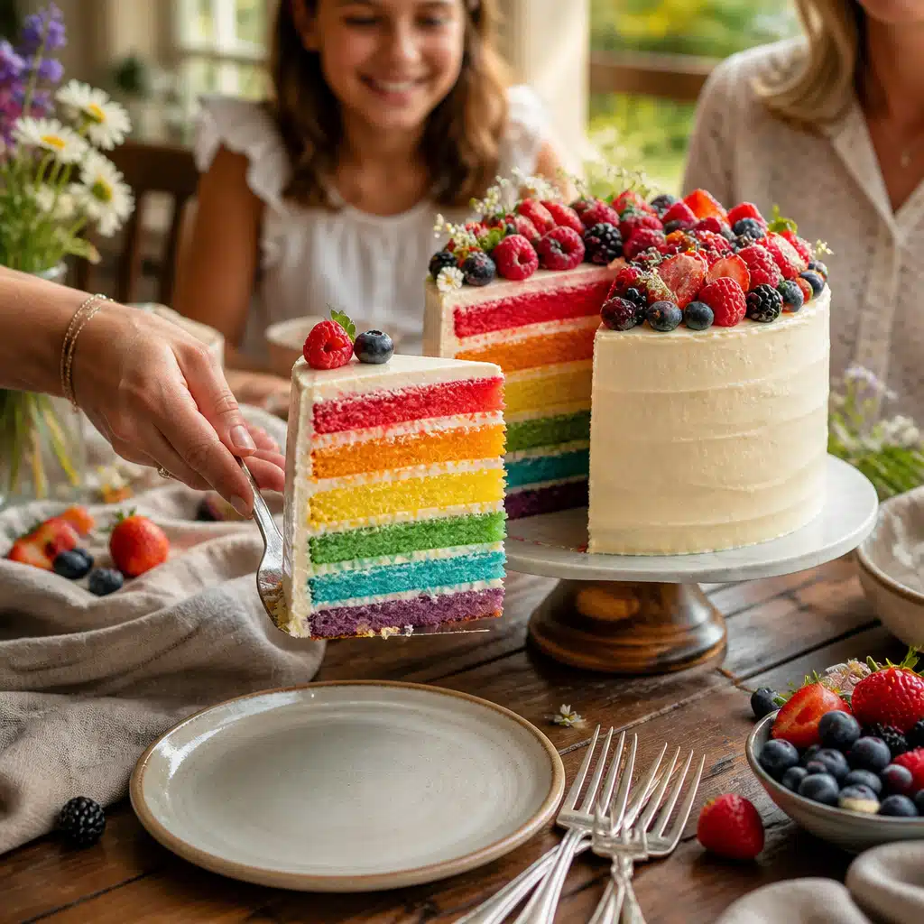 Rainbow Cake Recipe: Easy 3-Hour Recipe For Parties And Celebrations 5 rainbow cake recipe - serving suggestion