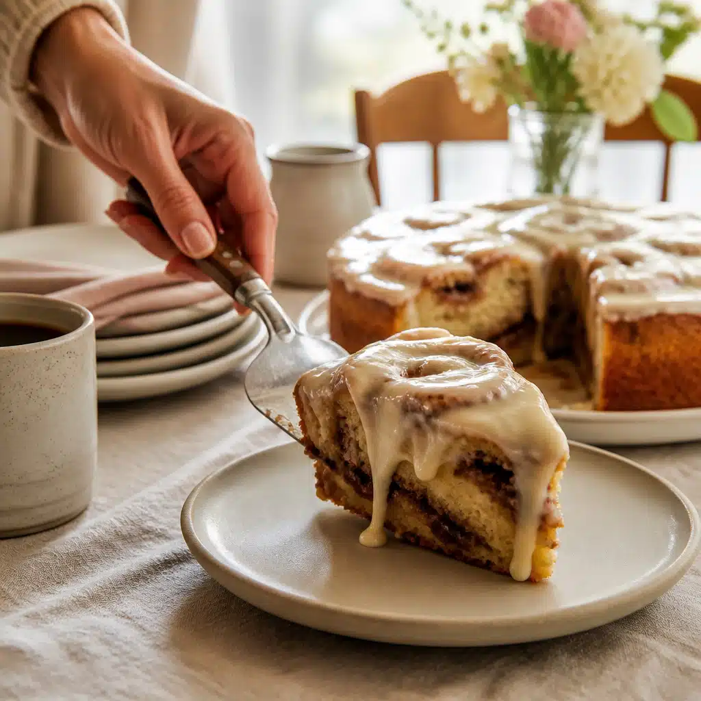 Cinnabon Cinnamon Roll Cake - serving suggestion