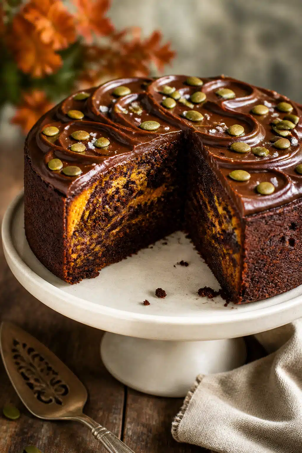 Pumpkin Chocolate Cake - finished dish presentation