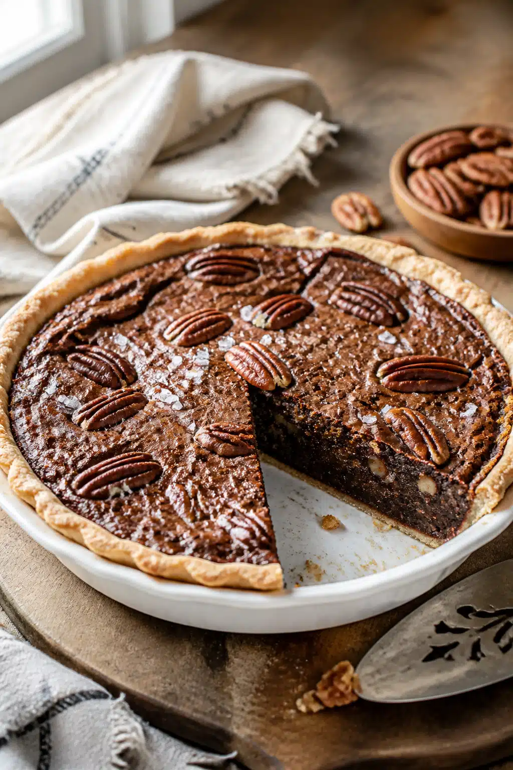 Chocolate Pecan Pie: Easy 50-Minute Recipe for Holiday Entertaining 2 Chocolate Pecan Pie - finished dish presentation