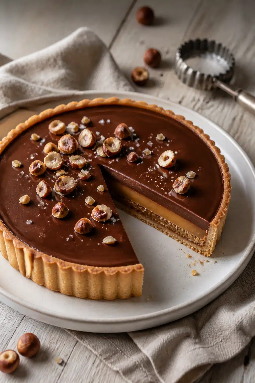 Caramel Hazelnut Chocolate Tart: Delicious 30-Minute Recipe For Special Occasions 1 Caramel Hazelnut Chocolate Tart - finished dish presentation