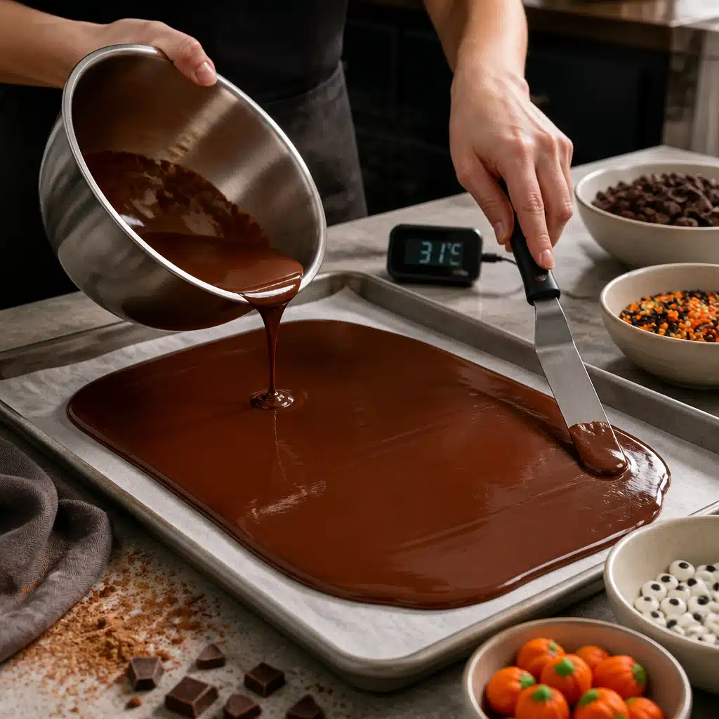 Halloween Chocolate Bark - cooking process