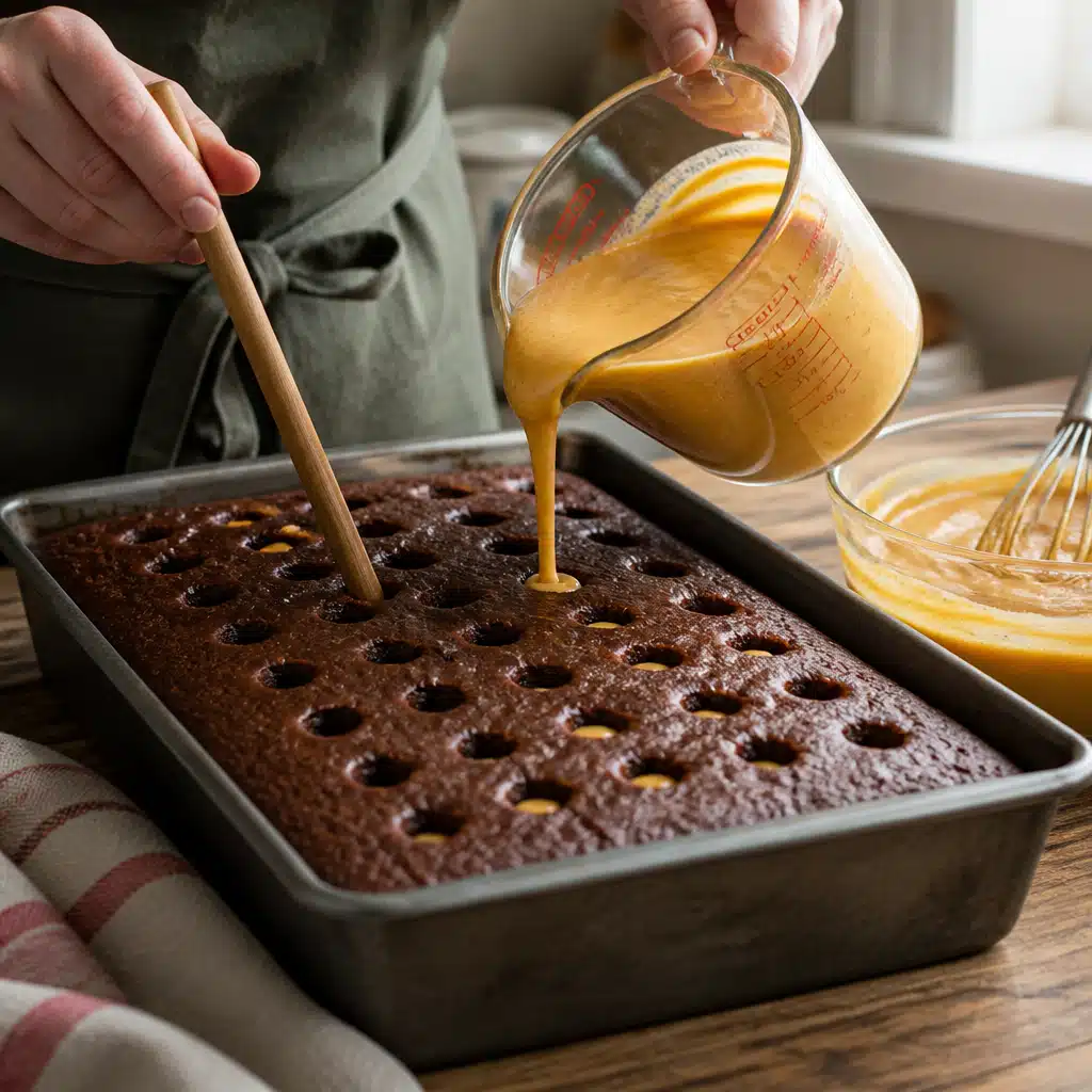 Pumpkin Chocolate Poke Cake - cooking process