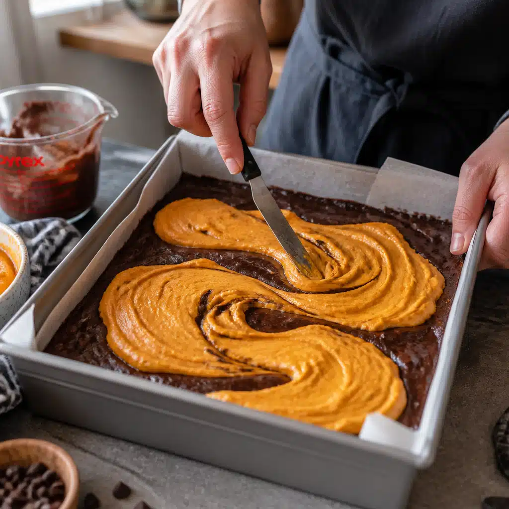 Pumpkin Cheesecake Brownies - cooking process