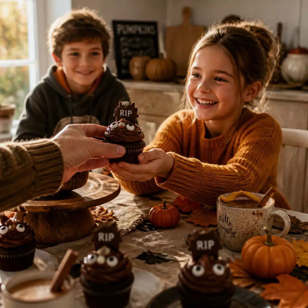 Chocolate Pumpkin Cupcakes - serving suggestion