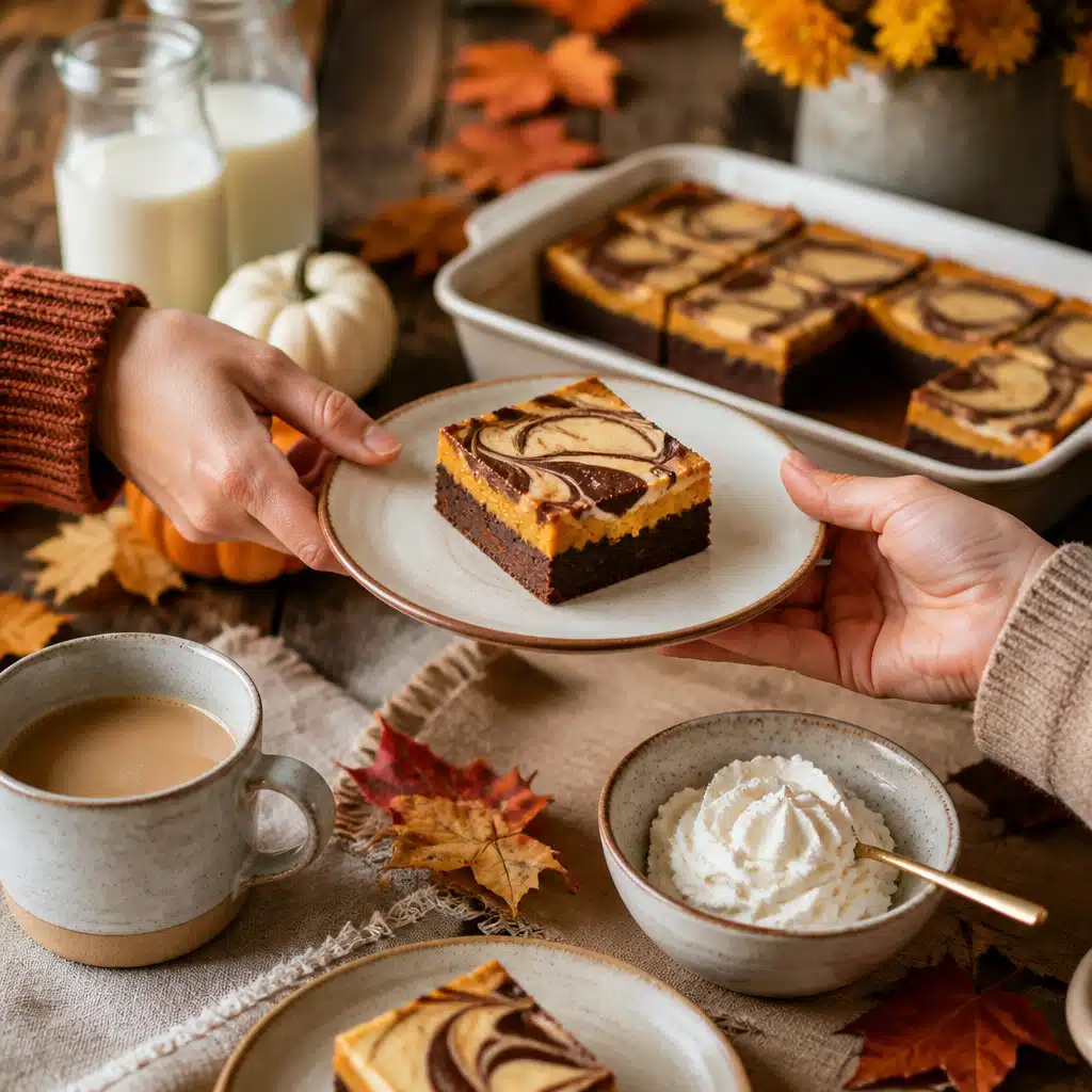 Chocolate Cream Cheese Pumpkin Bars - serving suggestion