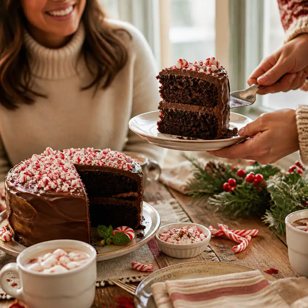 Peppermint Chocolate Cake: Delicious 1.5-Hour Recipe For Holiday Parties 4 Peppermint Chocolate Cake - serving suggestion