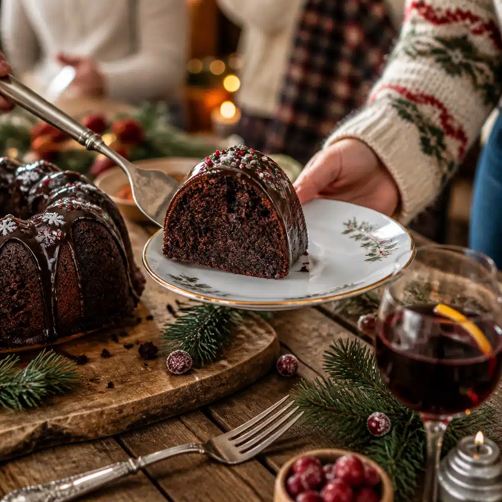 Christmas Chocolate Bundt Cake: Easy One-Bowl Recipe for Holiday Parties 4 Christmas Chocolate Bundt Cake - serving suggestion